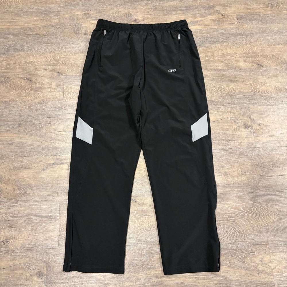 Reebok Men's Black Track Pants with Gray Accents Drawstring & Ankle Zip Sz - XL